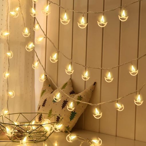 Copper Serial String Lights – 14 LED Diya, 10 Feet Warm White 14 LED diya copper serial string lights in warm white for Diwali decoration