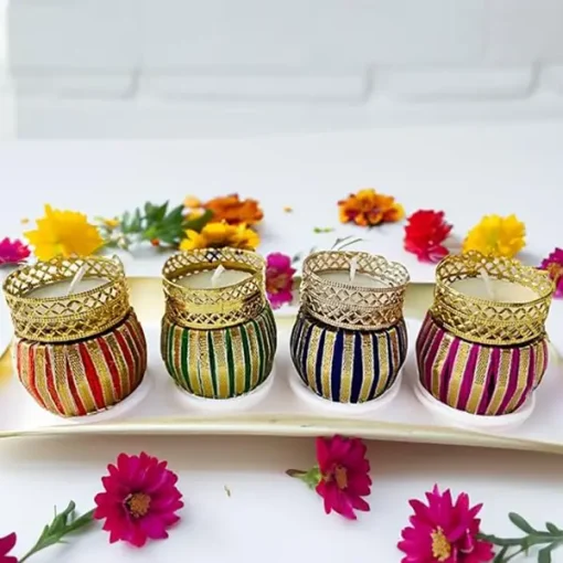 Designer Damru Tealight Diwali Diya – Pack of 4 Designer Damru Tealight Diwali Diya Pack of 4