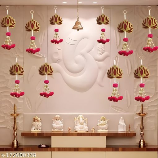 Divyakosh Handmade Lotus Pom-Pom Wall Hanging – Single Piece Divyakosh handmade lotus pom-pom wall hanging single piece for Diwali decor