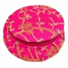 Embroidered Round Bangle Box – Assorted Colours Pink embroidered round bangle box with gold floral detailing on a white background; sample assorted colour