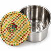 15L Stainless Steel Storage Container with Decorative Peacock Cover Open 15L stainless steel container showing inner bowl and decorative peacock lid
