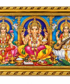 Lakshmi Ganesha Saraswati Framed God Photo 26 x 20 cm