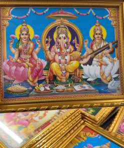 Lakshmi Ganesha and Saraswati Framed God Photo 33 x 26 cm