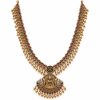 Antique Gold Lakshmi Two-Layer Temple Necklace Set with Earrings – 30 cm & 14 cm Antique gold Lakshmi temple necklace long chain measuring 30 cm with peacock pendant