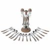 Side view of MARUTI Stainless Steel cutlery set with cruet containers and stand