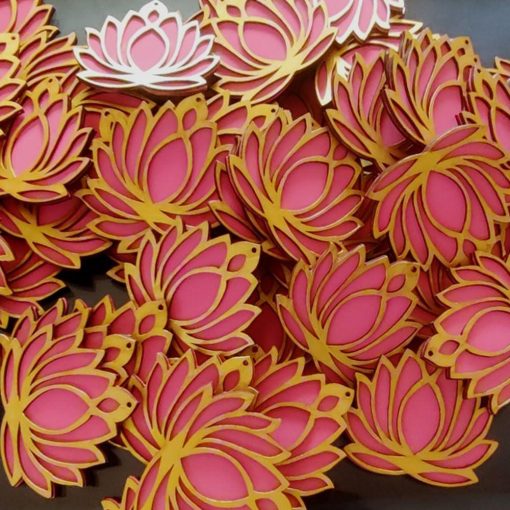 Pink lotus MDF wooden cutout assorted colour example for festive rangoli and Diwali decor