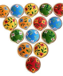 Multicolor terracotta clay designer diyas set of 5 for Diwali decor