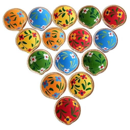 Multicolor Terracotta Clay Designer Diyas – Set of 5 Multicolor terracotta clay designer diyas set of 5 for Diwali decor