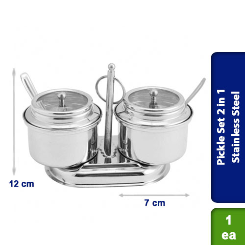 RAAJ Stainless Steel 2-in-1 Pickle Set with See-Through Lids RAAJ Stainless Steel two-bowl pickle set with see-through lids and serving spoons