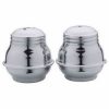 RAAJ Stainless Steel Pepper & Salt Shaker Set with Stand Side view of RAAJ polished Stainless Steel pepper and salt containers on stand
