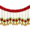 Red and White Artificial Flower Door Toran with Gold Bells Red and white artificial flower door toran with green accents and gold bells