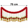 Red and White Artificial Flower Door Toran with Gold Bells Red and white artificial flower door toran with gold bells, 75 cm wide