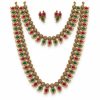 Ruby & Green Mango Motif Two-Layer Necklace Set with Earrings – 22 cm Ruby and green mango motif two-layer necklace set without pendant and matching earrings