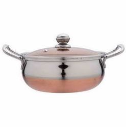 SONU Stainless Steel and copper Mango serving dish with vented glass lid