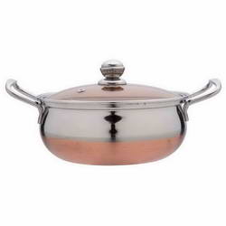 SONU Stainless Steel and copper Mango serving dish with vented glass lid
