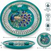 Peacock Decorative Pooja Thali with Bowls – 27cm Teal peacock decorative pooja thali with two bowls, 27 x 27 x 3 cm