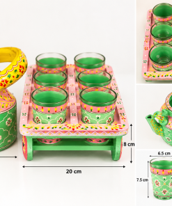 Hand-painted chai glass set with decorative jar, six glasses and matching tray