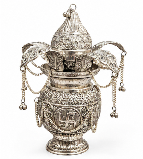 Silver-tone decorative pooja kalash alternate side view