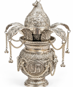 Silver-tone decorative pooja kalash front view