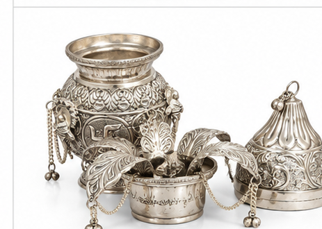 Silver-tone pooja kalash separated components