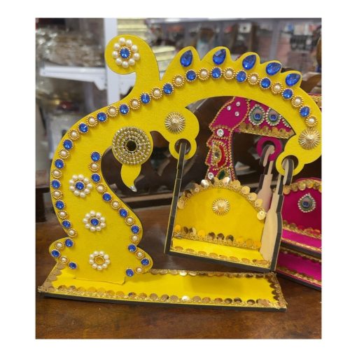 Yellow peacock decorative swing blue stone details