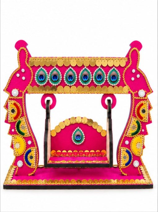 Pink Peacock Decorative Jhula Swing with Gold Trim Peacock jhula CS14208 white background