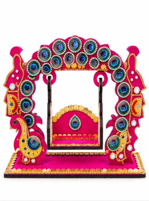 Pink Peacock Feather Arch Decorative Jhula Swing Peacock jhula CS14209 white background