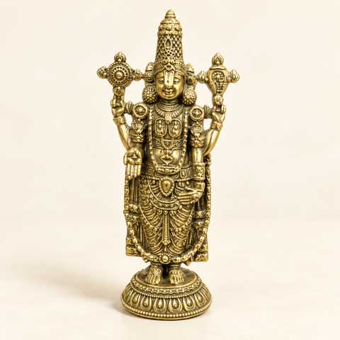 Pure Brass Lord Venkateswara Statue – 11 cm Gold-tone Lord Venkateswara statue, full view