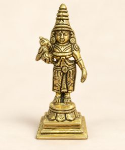 Pure brass Murugan statue with peacock, full view