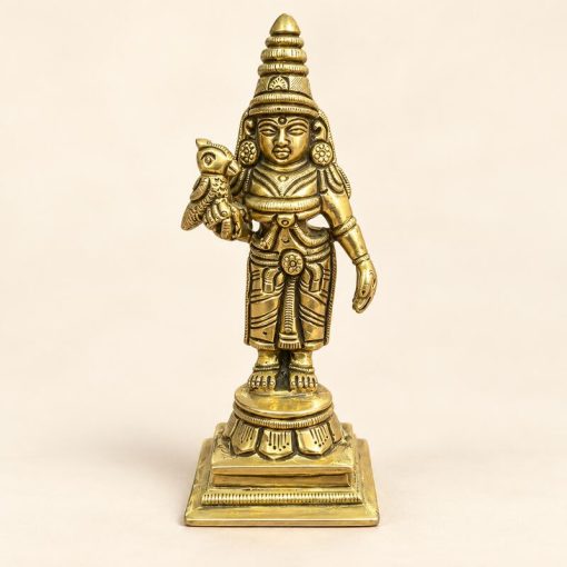 Pure Brass Murugan Statue with Peacock – 15 cm Pure brass Murugan statue with peacock, full view